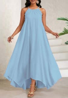 Lace Dusty Blue Maxi A Line Sleeveless Dress