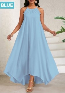 Lace Dusty Blue Maxi A Line Sleeveless Dress