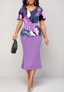 Patchwork Violet Short Sleeve Bodycon Dress
