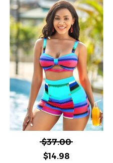 Colorful Geometric Print High Waisted Bikini Set\t