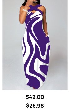 Geometric Print Criss Cross Purple Maxi Dress