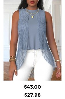 Lace Dusty Blue Sleeveless Round Neck Tank Top