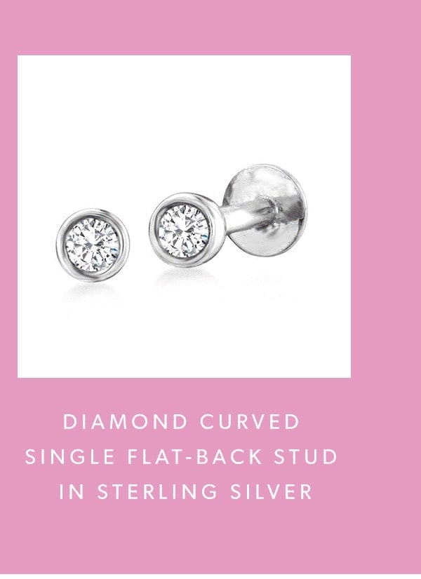 Diamond Cureved Single Flar-Back Stud In Sterling Silver