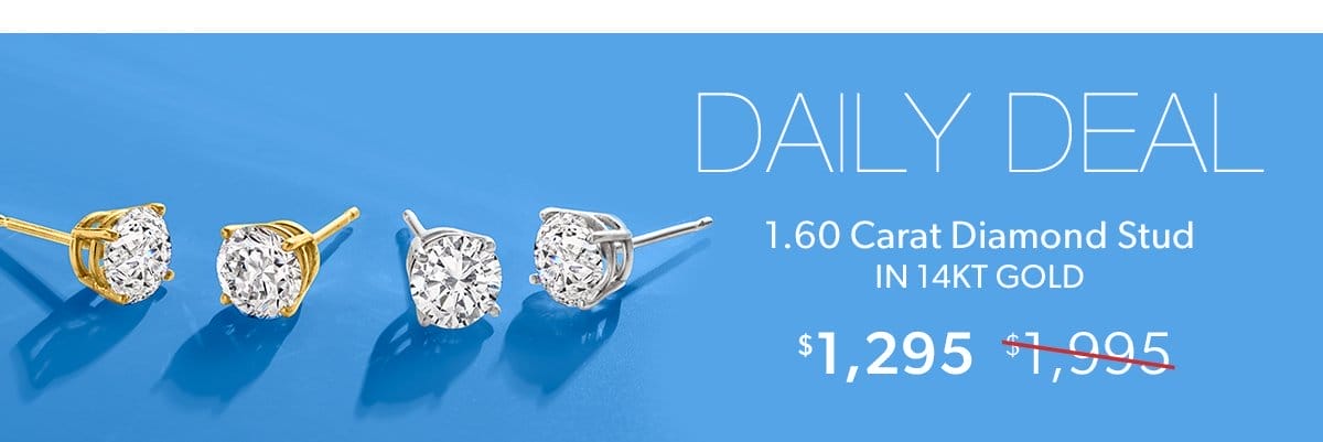 Daily Deal. 1.60 Carat Diamond Stud in 14kt Gold