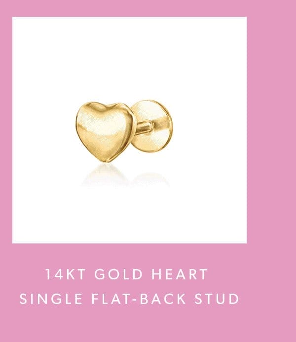 14kt Gold Heart Single Flat-Back Stud