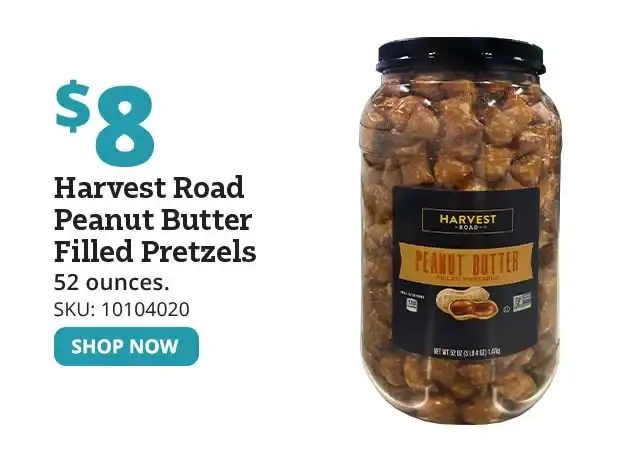 Harvest Road Peanut Butter Filled Pretzels, 52 oz.