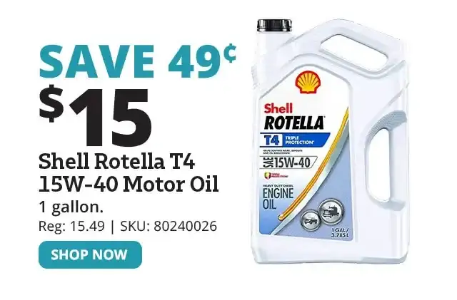 Shell Rotella T4 15W-40 Motor Oil, 1 Gallon -550045126