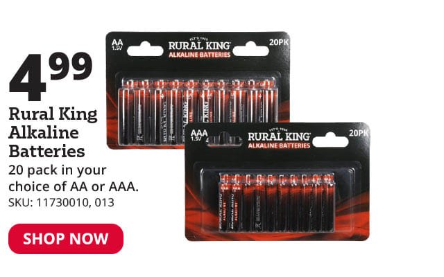 Rural King Alkaline Batteries 20 Pack AA or AAA