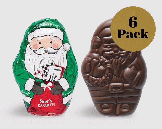 6 Pack Dark Chocolate Santas