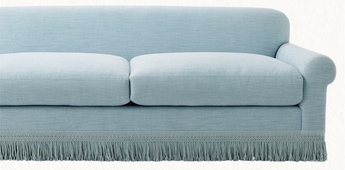 Cambridge Sofa - Coastal Blue Washed Linen with Fringe