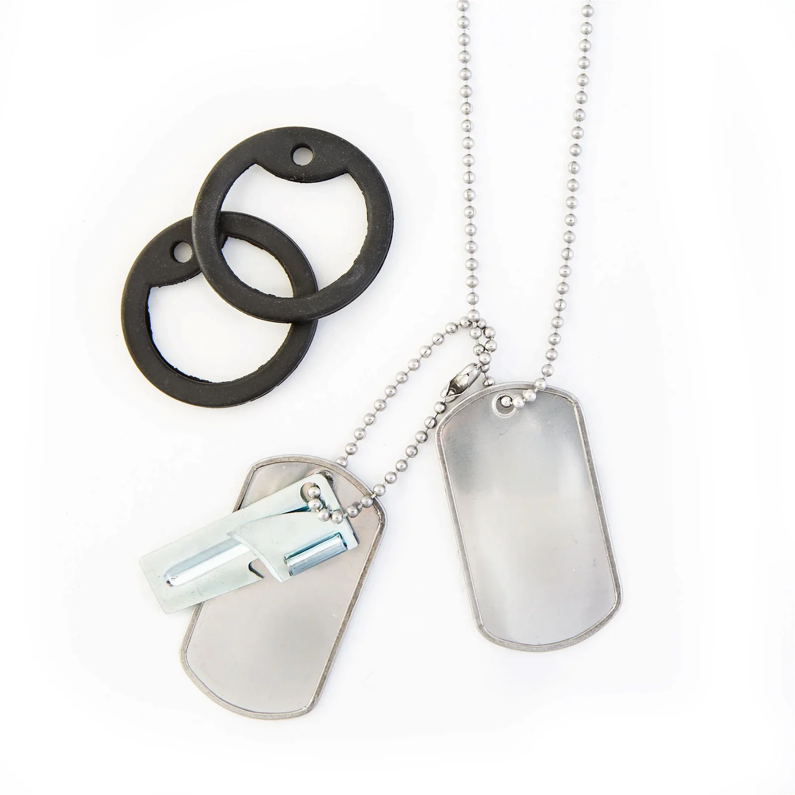 Image of Stainless Steel Dull Finish Dog Tags with FREE P38 Can Opener