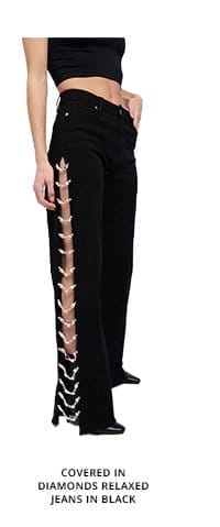 COVERED IN DIAMONDS RELAXED JEANS IN BLACK