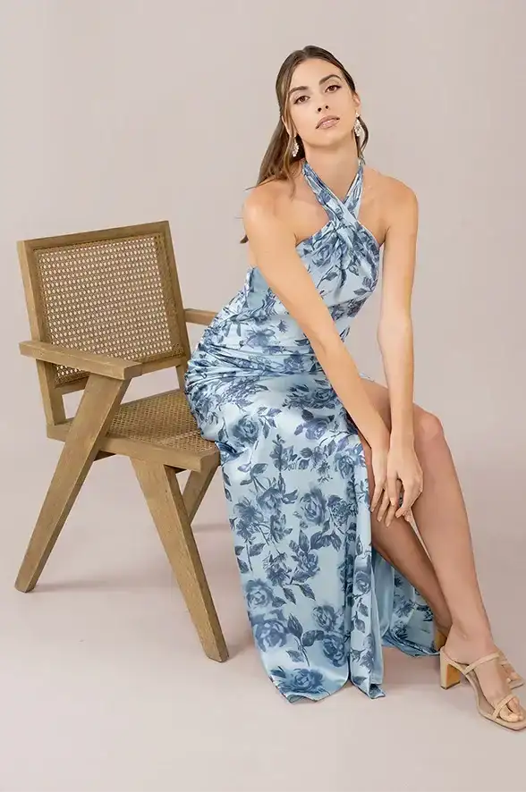 Image of Athena Satin Floral Print Dress | Made To Order