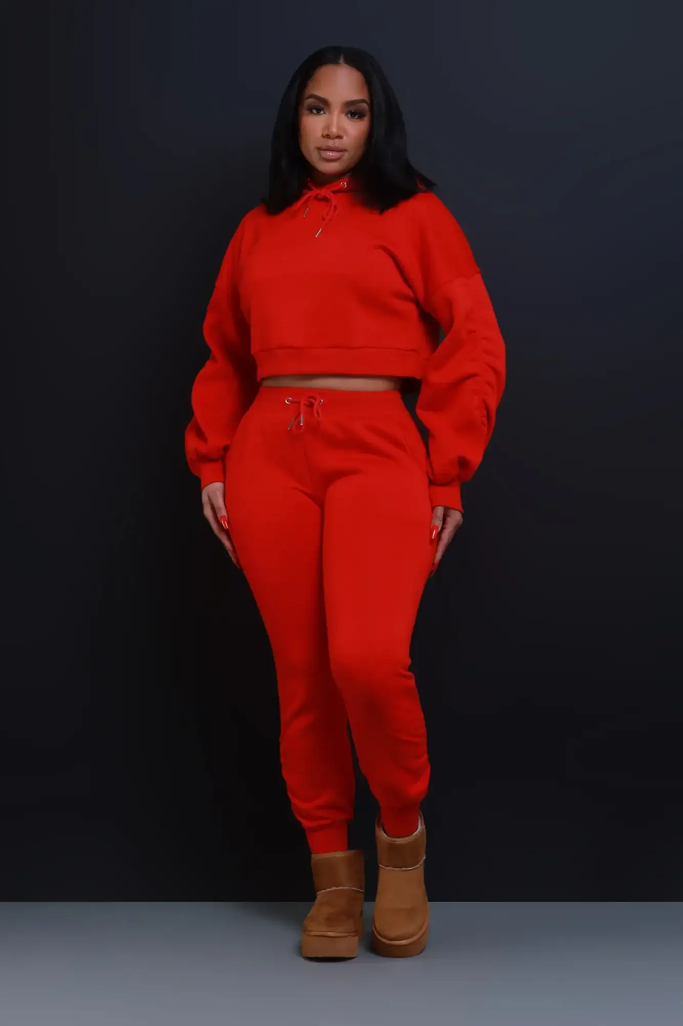 Image of Who Said Ruched Hooded Jogger Set - Red