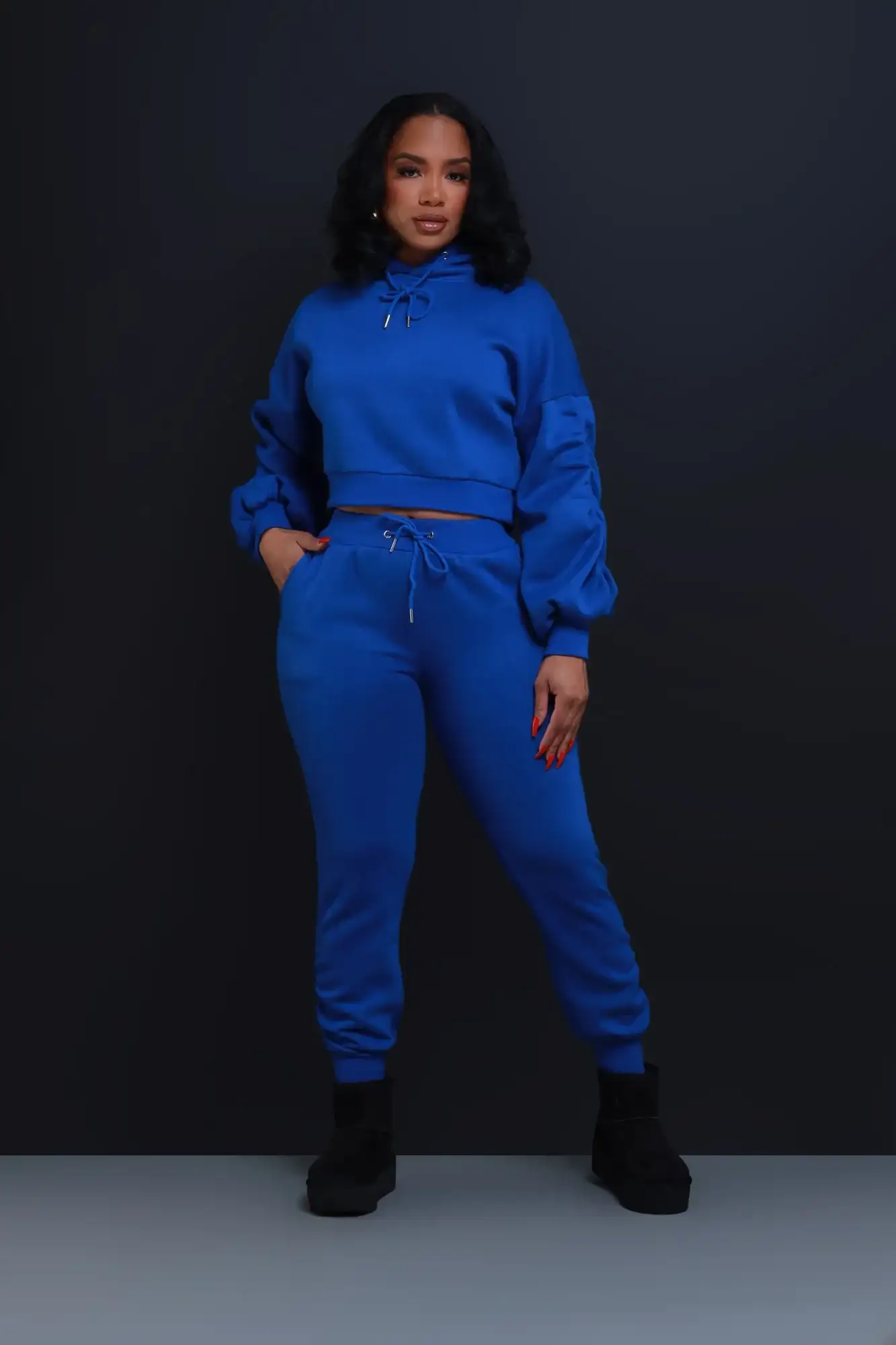 Image of Who Said Ruched Hooded Jogger Set - Royal Blue