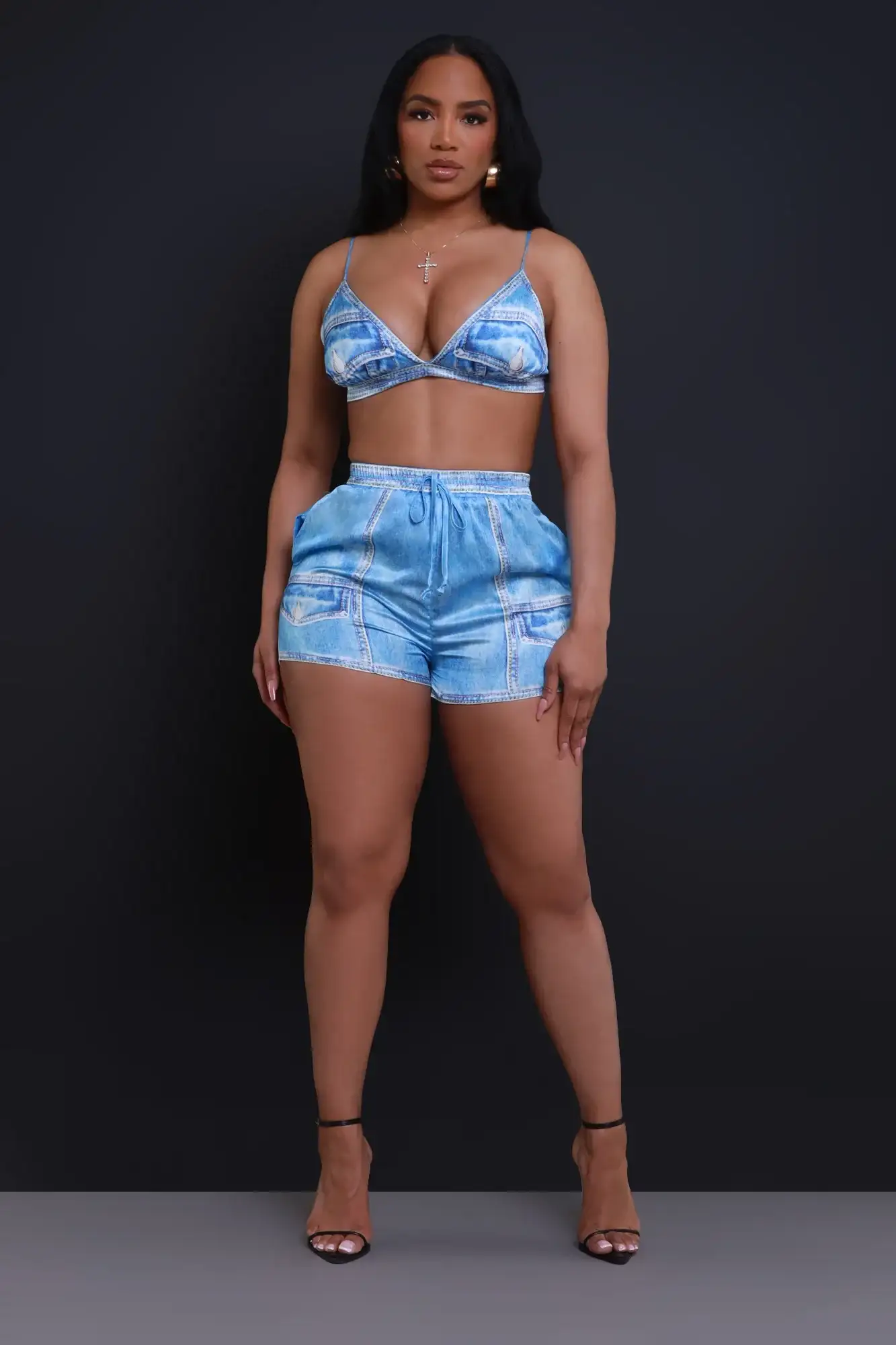 Image of Sun's Out Cropped Graphic Shorts Set - Blue
