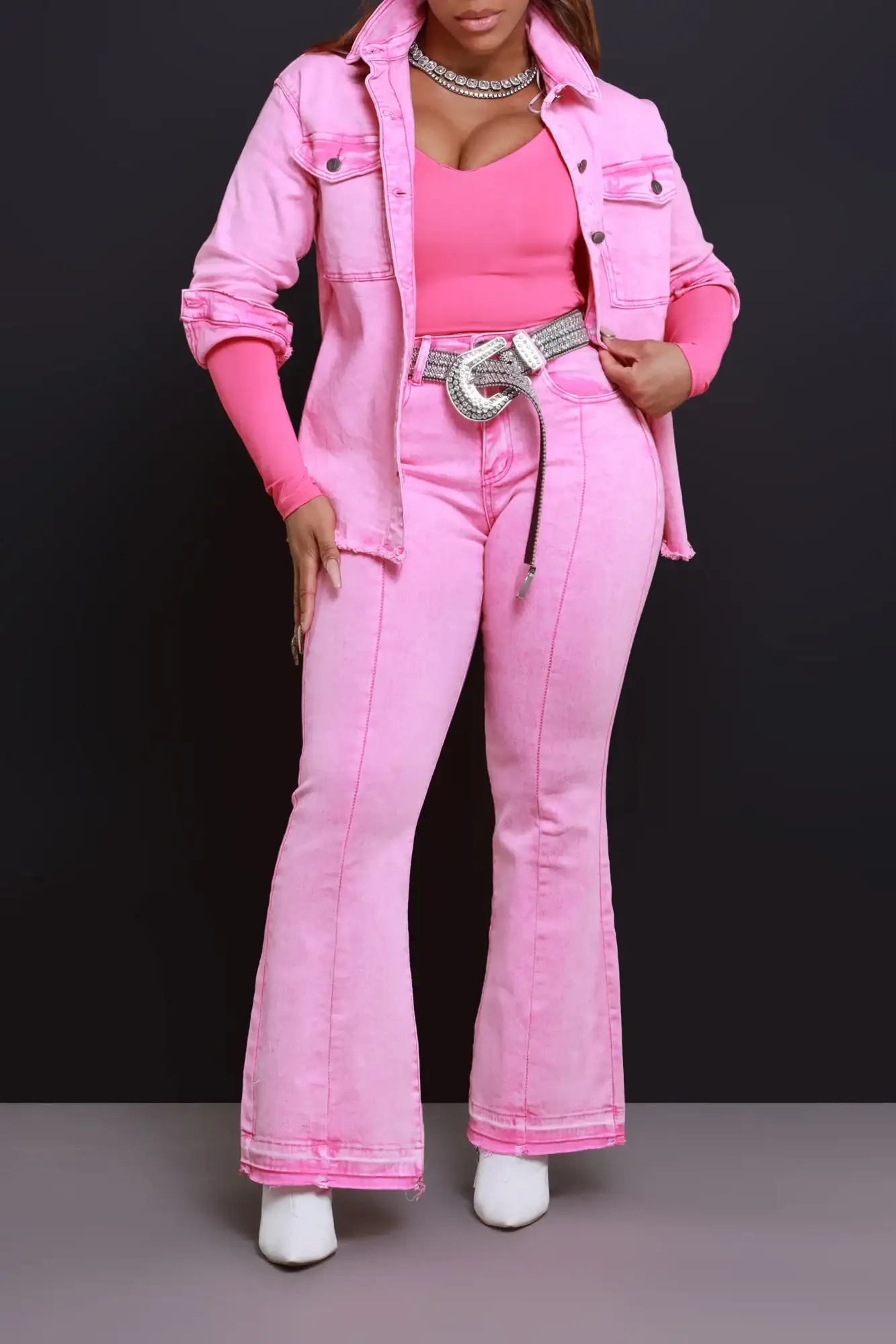 Image of Access Denied High Rise Flare Leg Jeans - Pink