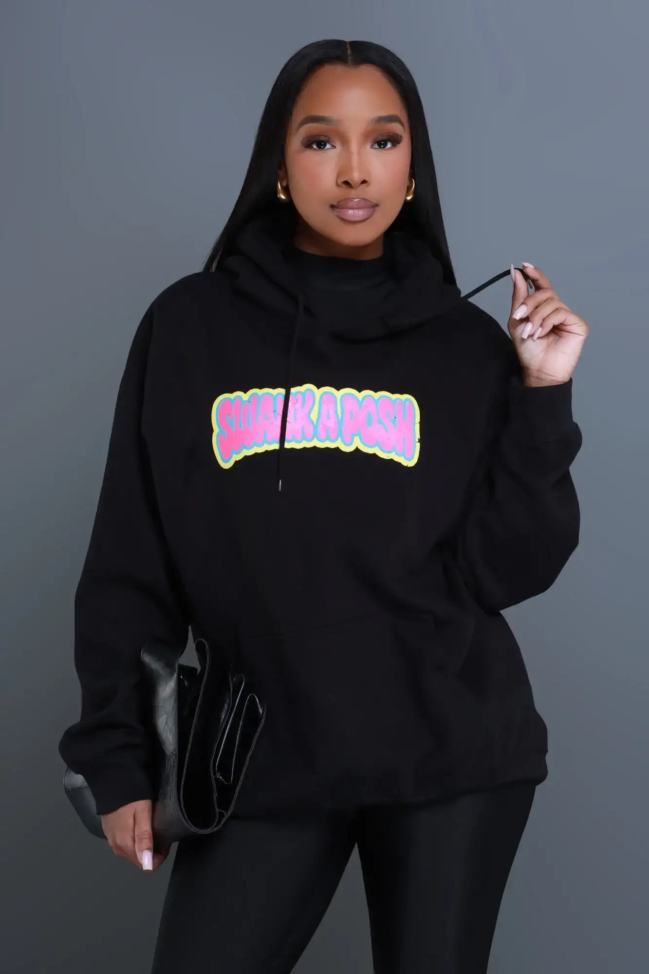 Image of Swank Girl Logo Oversized Graphic Hoodie - Black