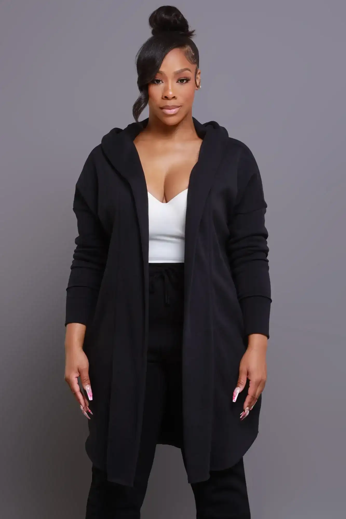 Image of Jump In NUW Long Hooded Cardigan - Black