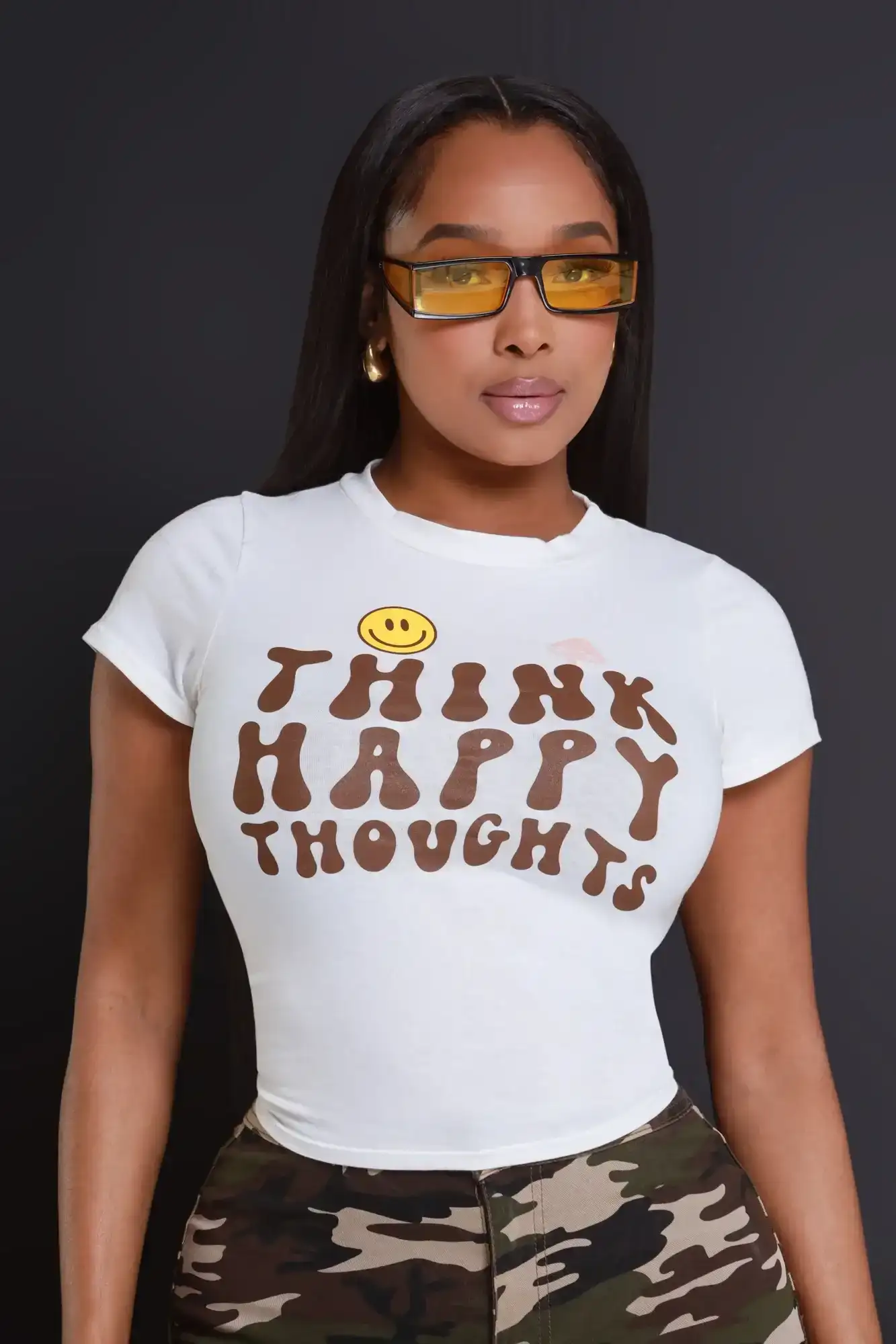 Image of Happy Thoughts Cropped Graphic T-Shirt - White