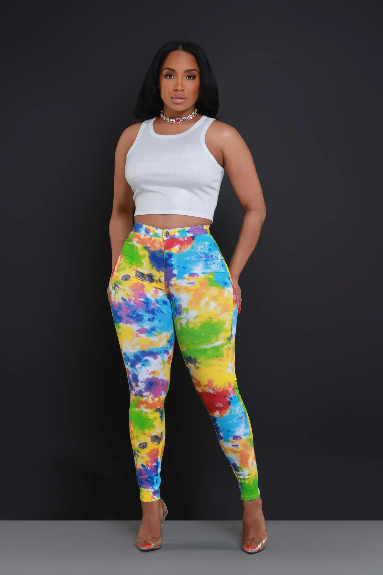 Image of Reaction Tie Dye High Rise Stretchy Skinny Jeans - Rainbow