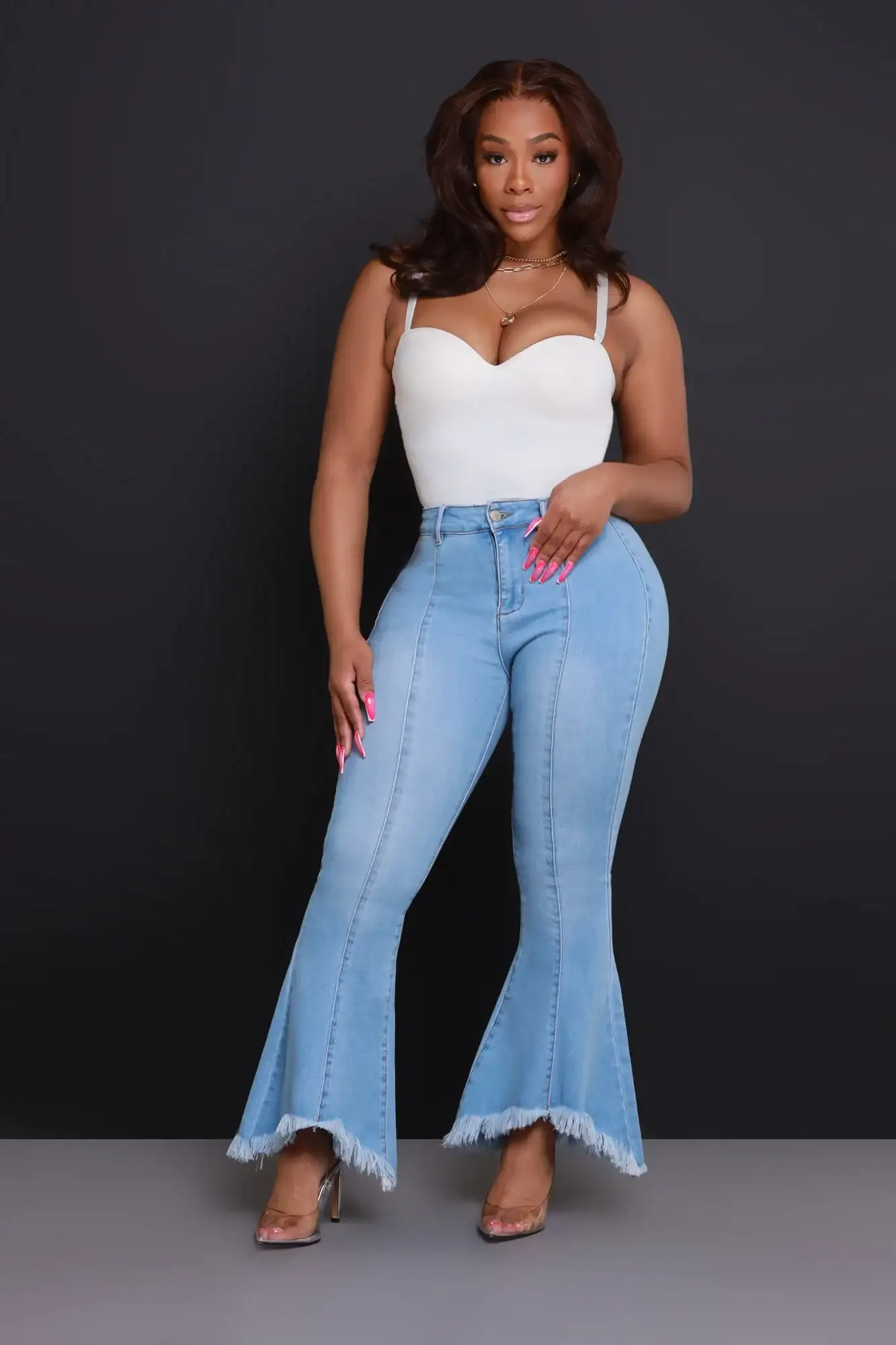 Image of Deep Wisdom High Rise Fringe Jeans - Light Wash