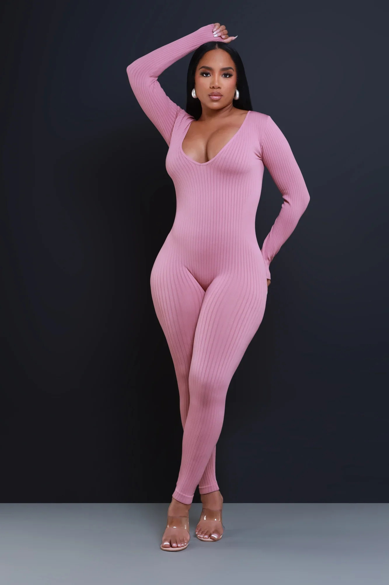 Image of Keep Your Promise Ribbed Seamless Jumpsuit - Mauve