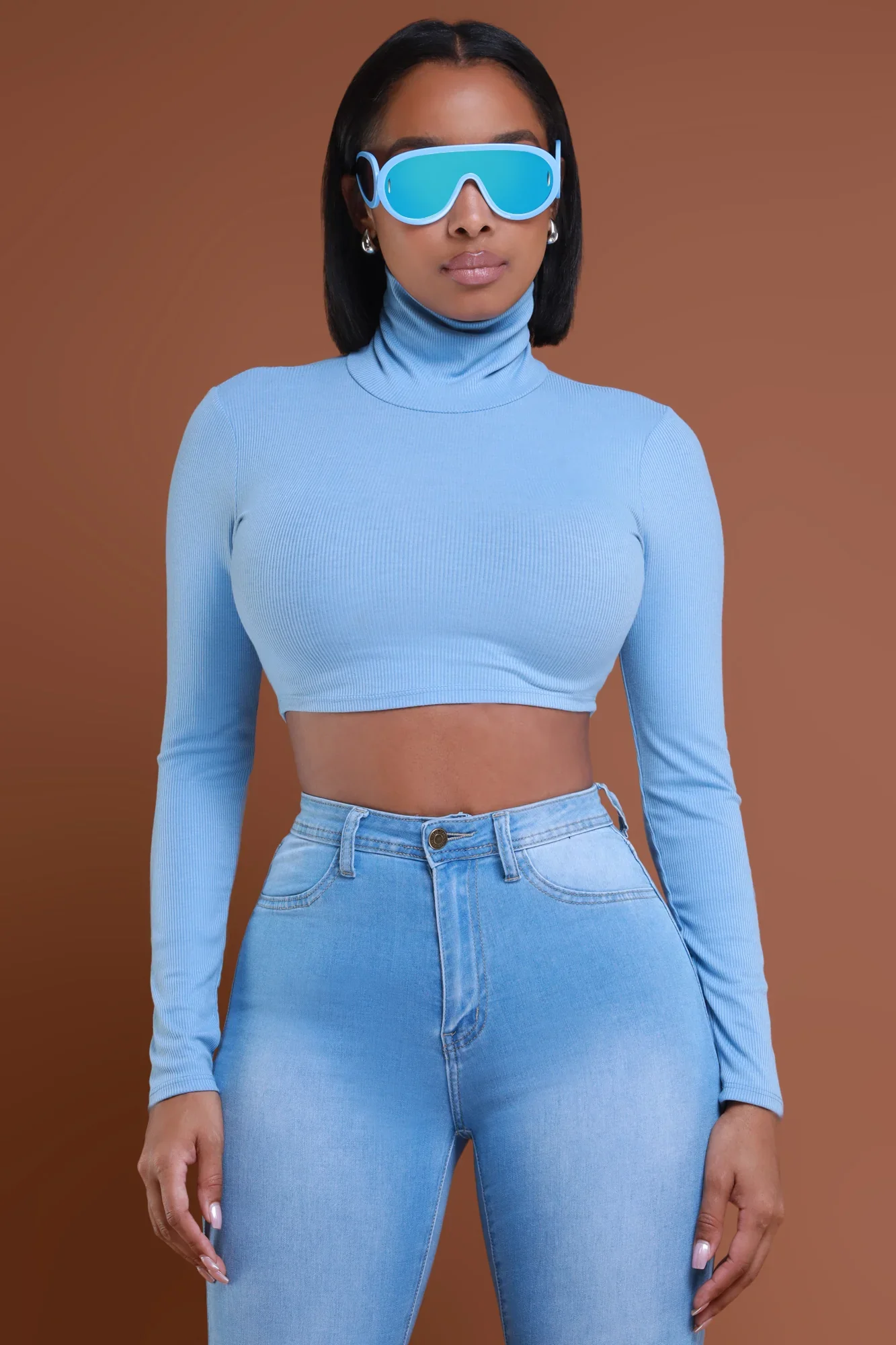 Image of Who Was It Turtleneck Crop Top - Dusty Blue