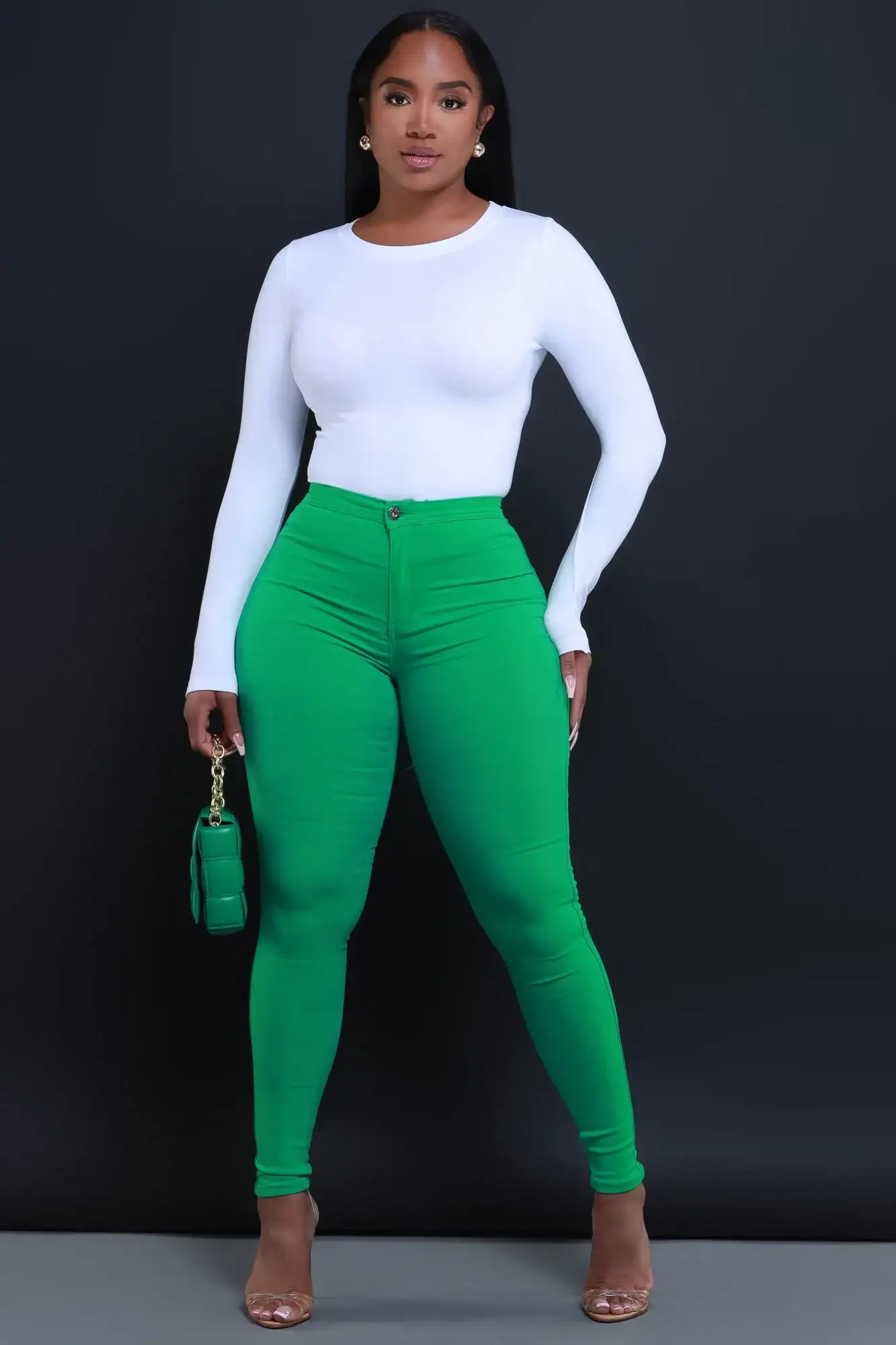 Image of Super Swank High Waist Stretchy Jeans - Kelly Green