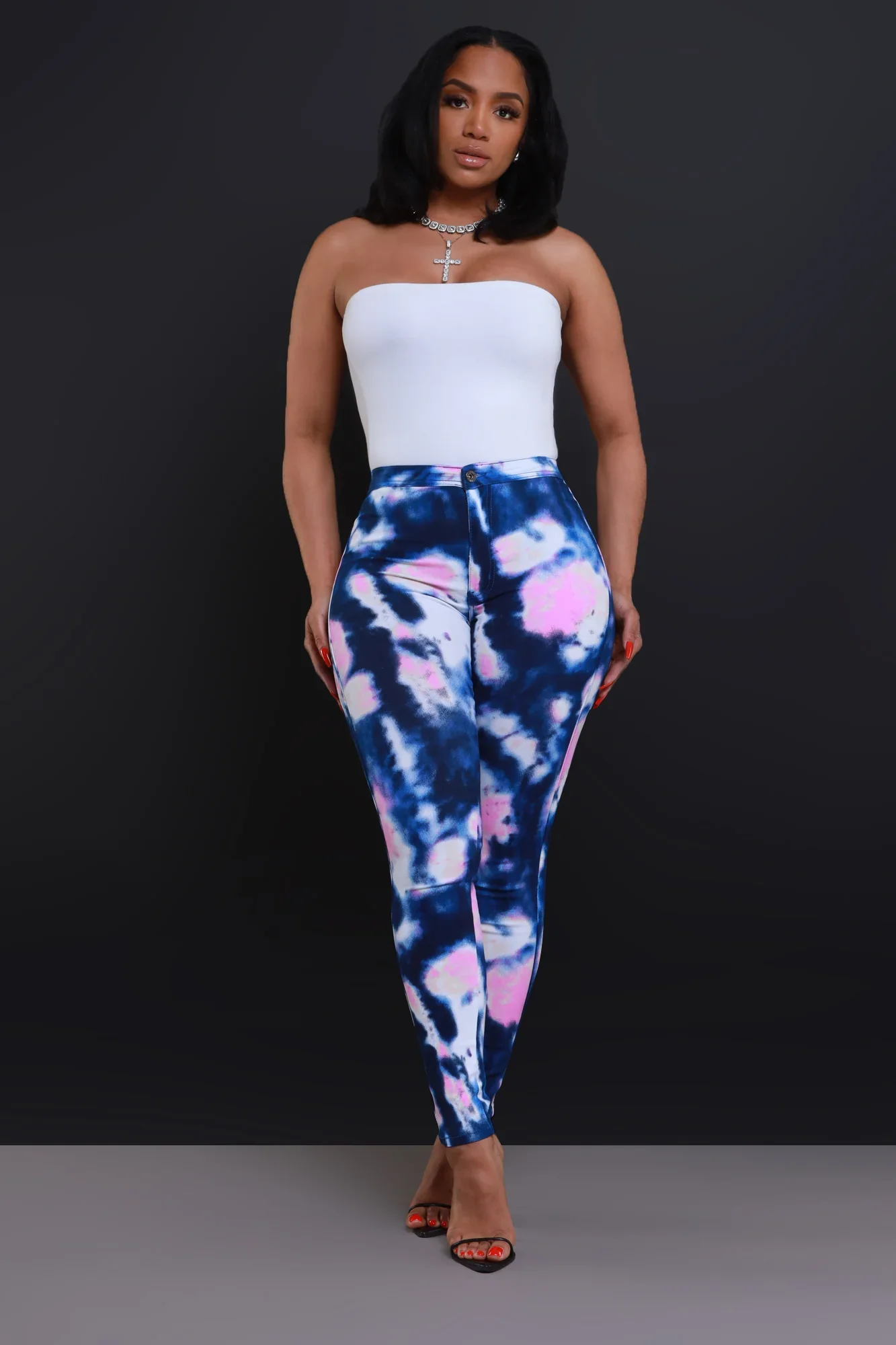 Image of Reaction Tie Dye High Rise Stretchy Skinny Jeans - Navy/Pink