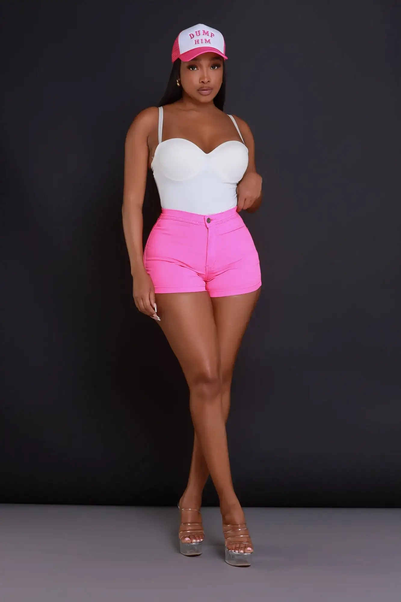 Image of Super Swank High Waist Stretchy Shorts - Neon Pink