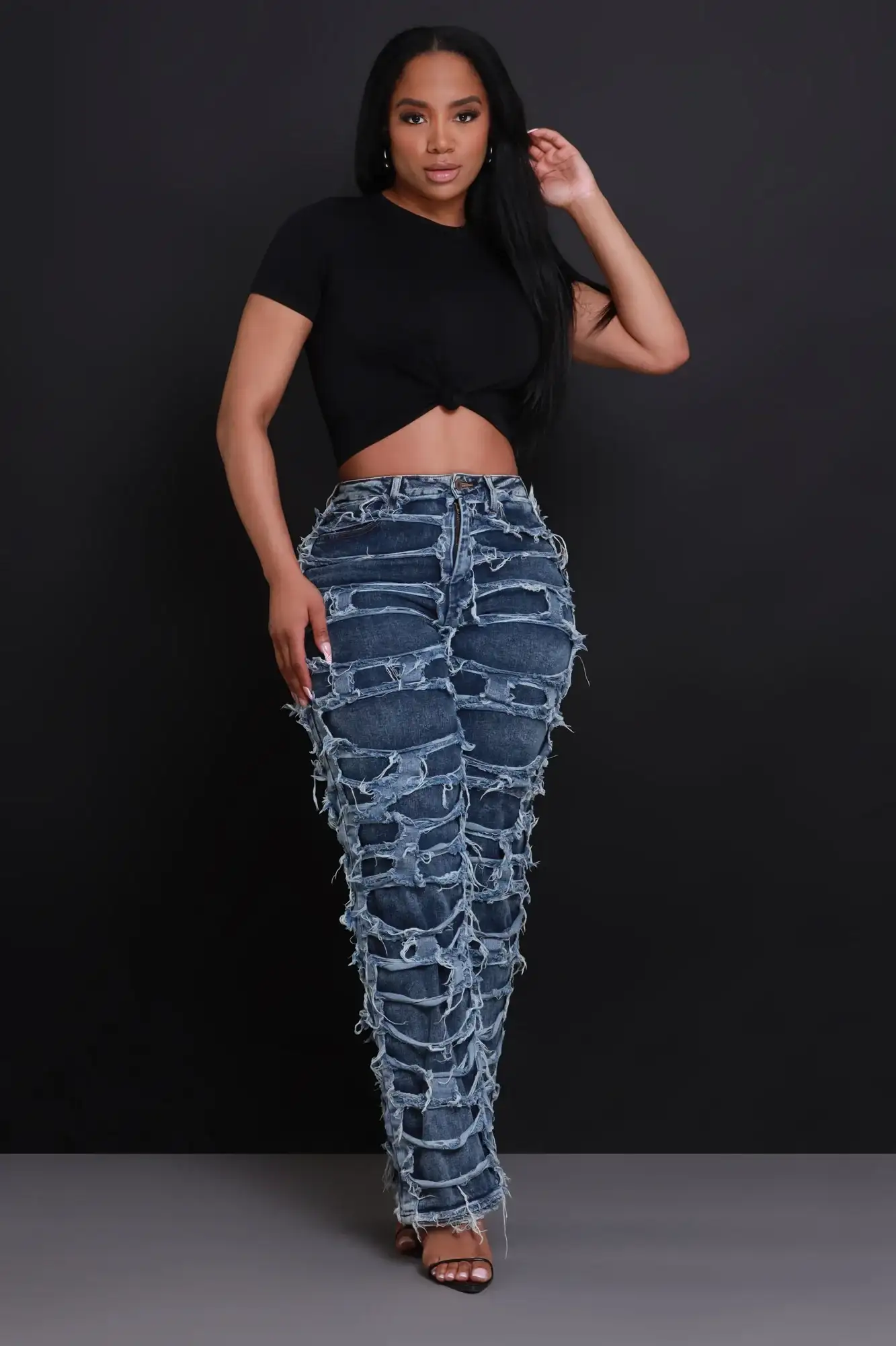 Image of Fight Back High Rise Distressed Jeans - Dark Wash