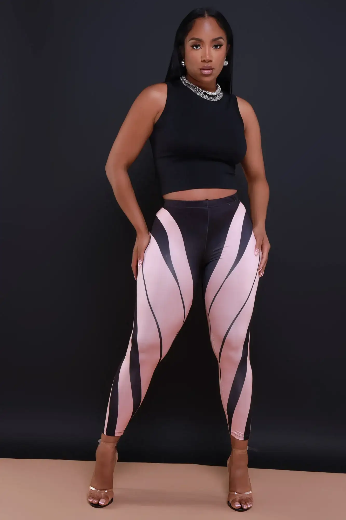 Image of Can't Be High Rise Multicolor Leggings - Black/Pink