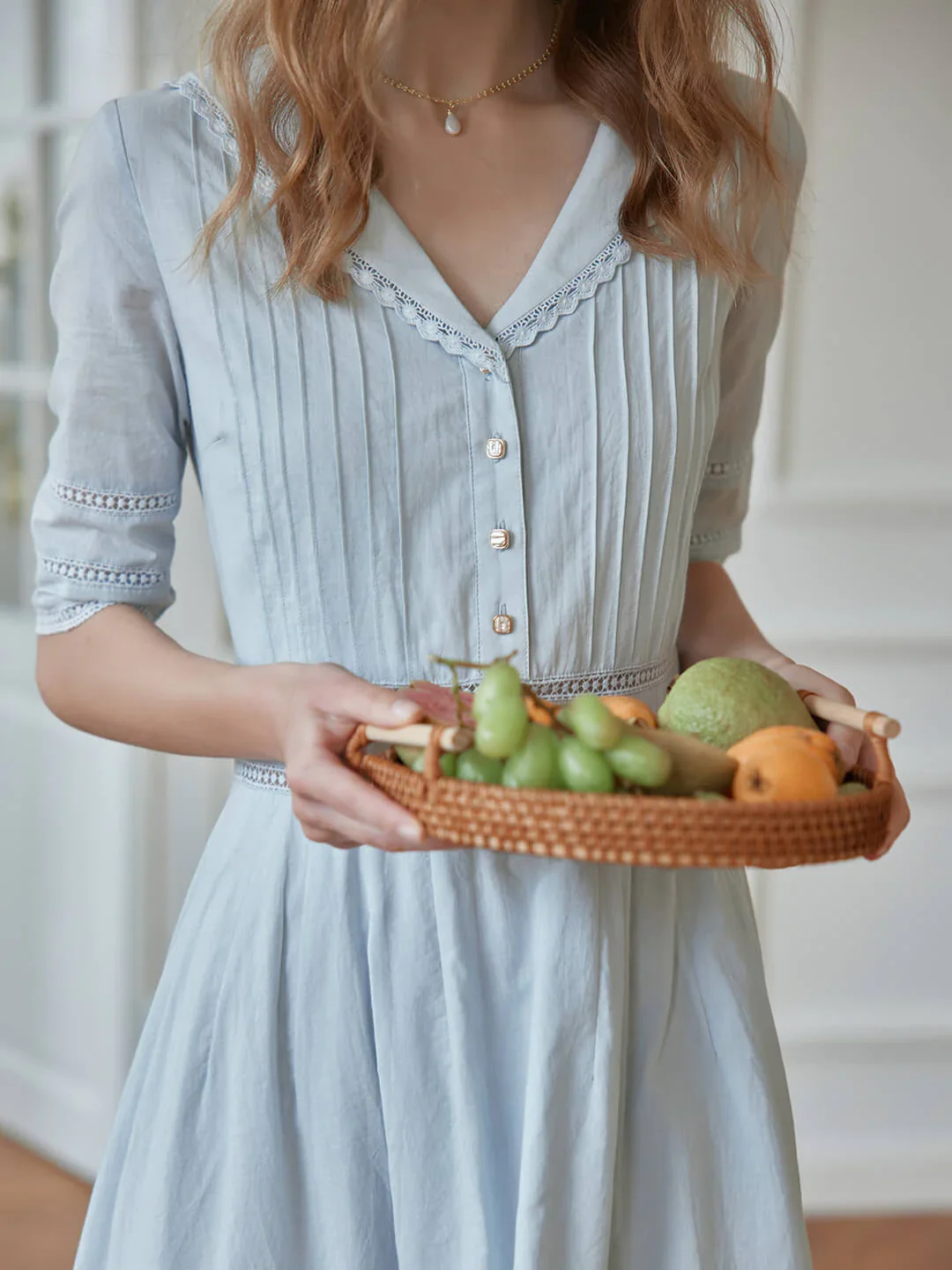 Fiona Cotton Grey Blue Midi Dress