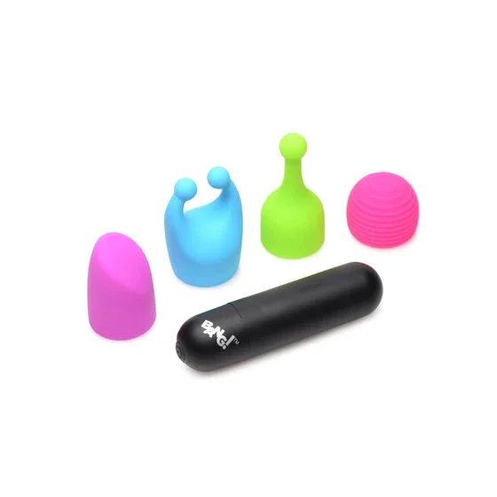 BANG! Rechargeable Vibrating Bullet With 4 Attachments Black