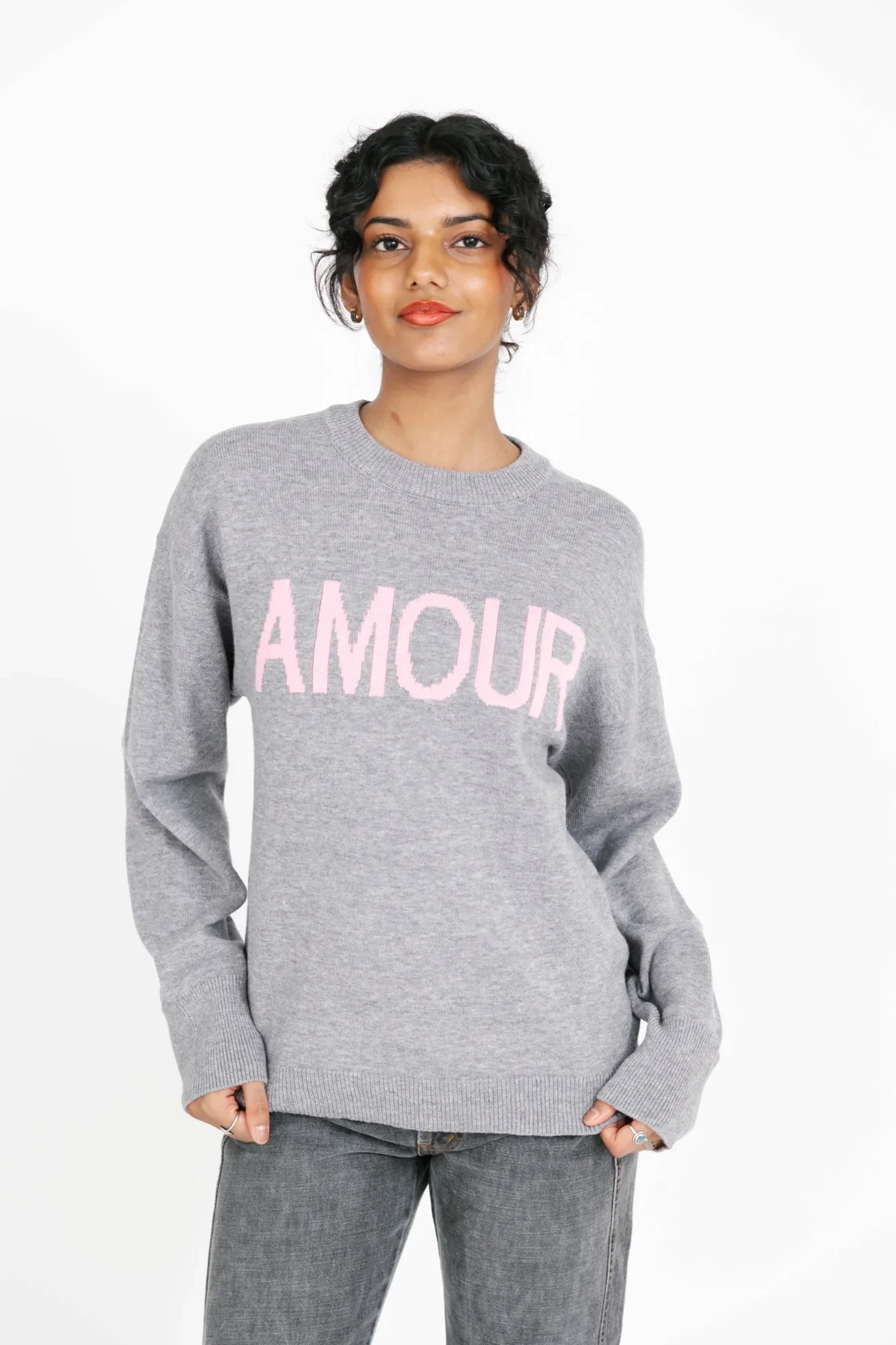 Image of Amour Sweater in Grey/Pink