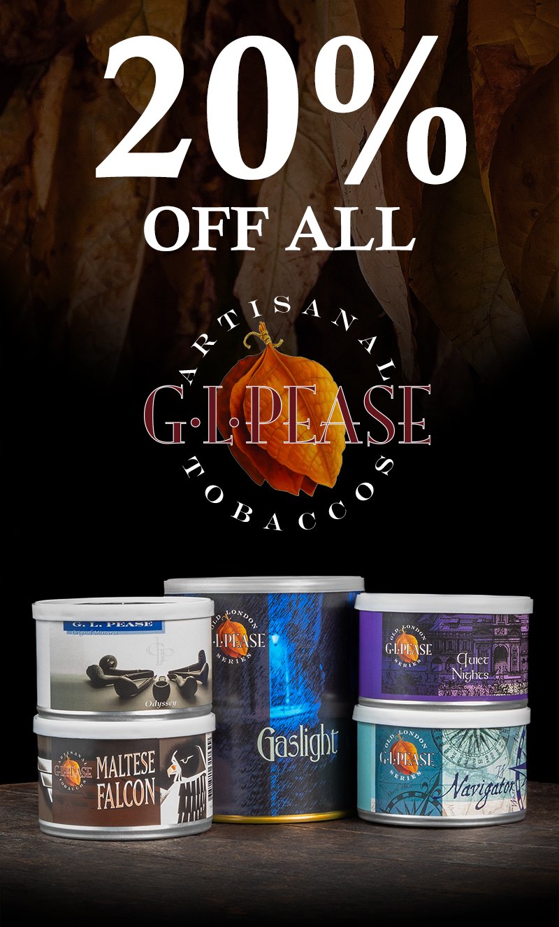 Now through March 21st at 11:59 p.m. ET, receive 20% off all G.L. Pease pipe tobacco on-site. | Smokingpipes.com