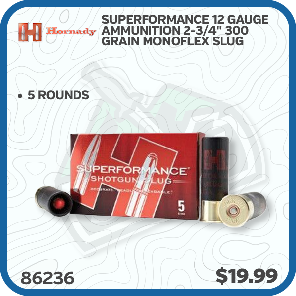 Hornady Superformance 12 Gauge Ammunition 2-3/4" 300 Grain MonoFlex Slug 5 Rounds