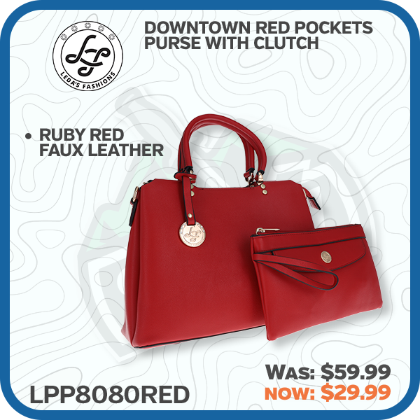 Leda's Fashions Downtown Red Pockets Purse with Clutch