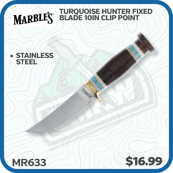 Marbles Turquoise Hunter Fixed Blade 10in Clip Point Stainless Steel