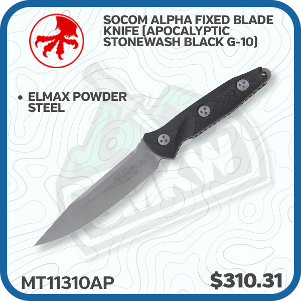 Microtech SOCOM Alpha Fixed Blade Knife (Apocalyptic Stonewash Black G-10)