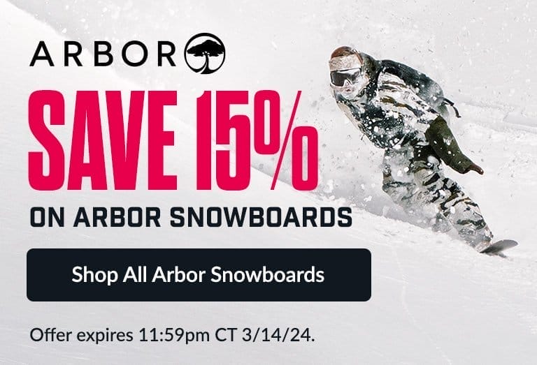 Save 15% on Arbor Snowboards