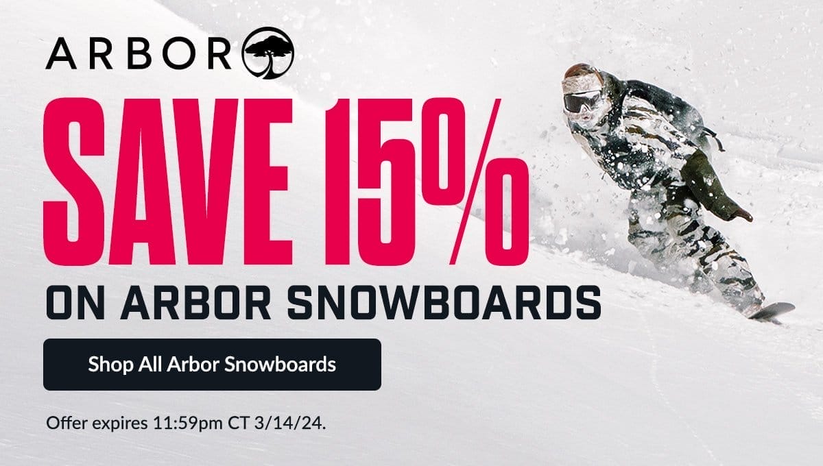 Save 15% on Arbor Snowboards