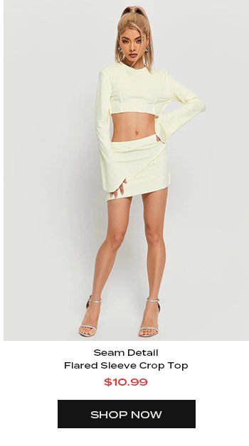 SOLADO Seam Detail Flared Sleeve Crop Top & SOLADO Low Waist Seam Detail Asymmetrical Hem Mini Skirt