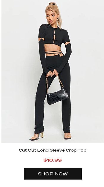 SOLADO Cut Out Long Sleeve Crop Top & SOLADO High Waist Cross Tie Solid Straight Pants