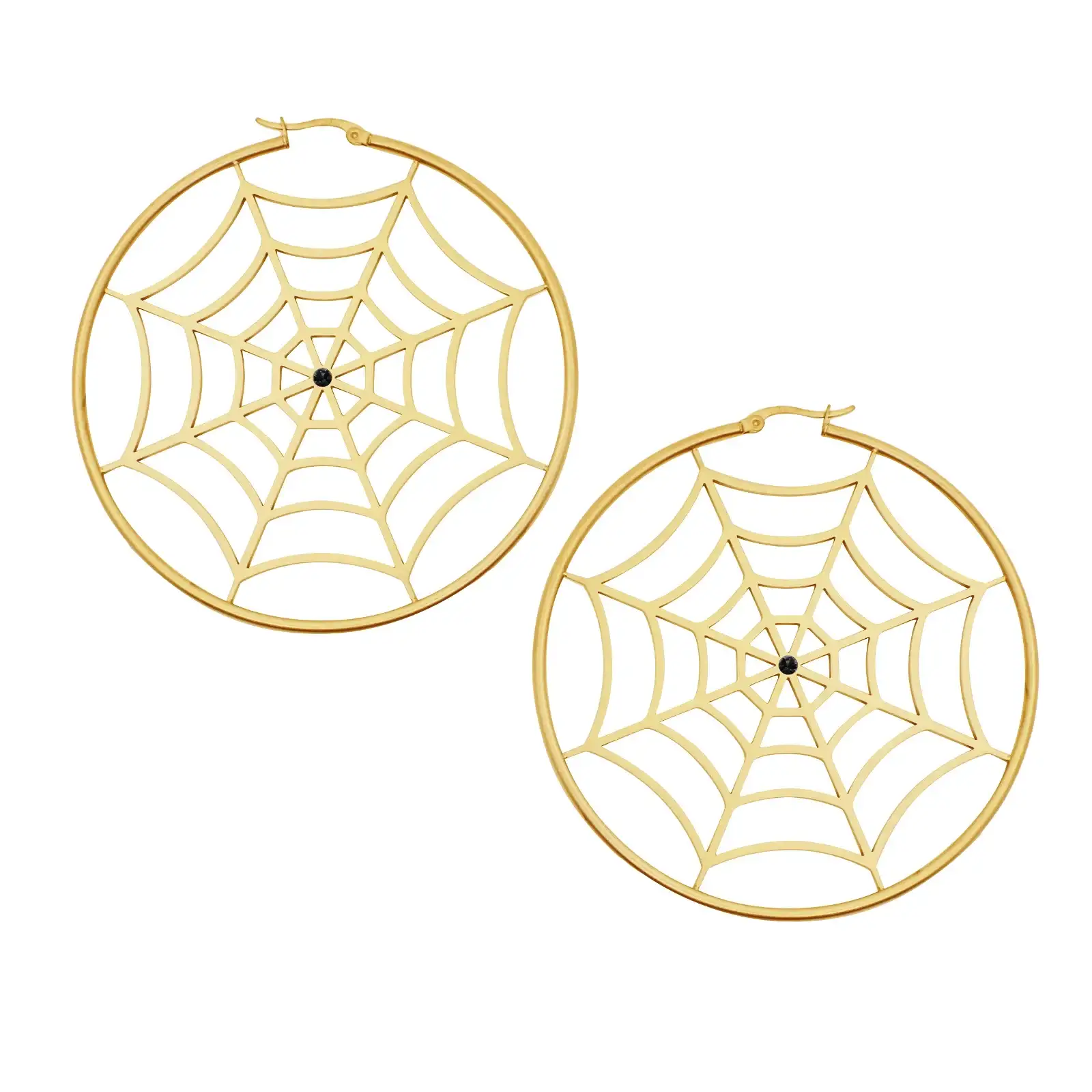 SOURPUSS SPIDERWEB HOOP EARRINGS GOLD