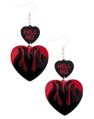 Black Flaming Heart Dangle Earrings