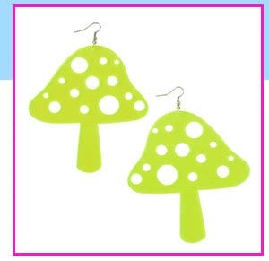 Neon Yellow Mushroom Dangle Earrings
