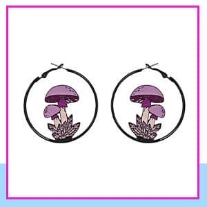 Black and Purple Mushroom Hoop Earrings - 18 Gauge