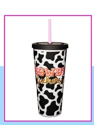Howdy Fuckers Cow Print Cup with Straw- 20 oz.